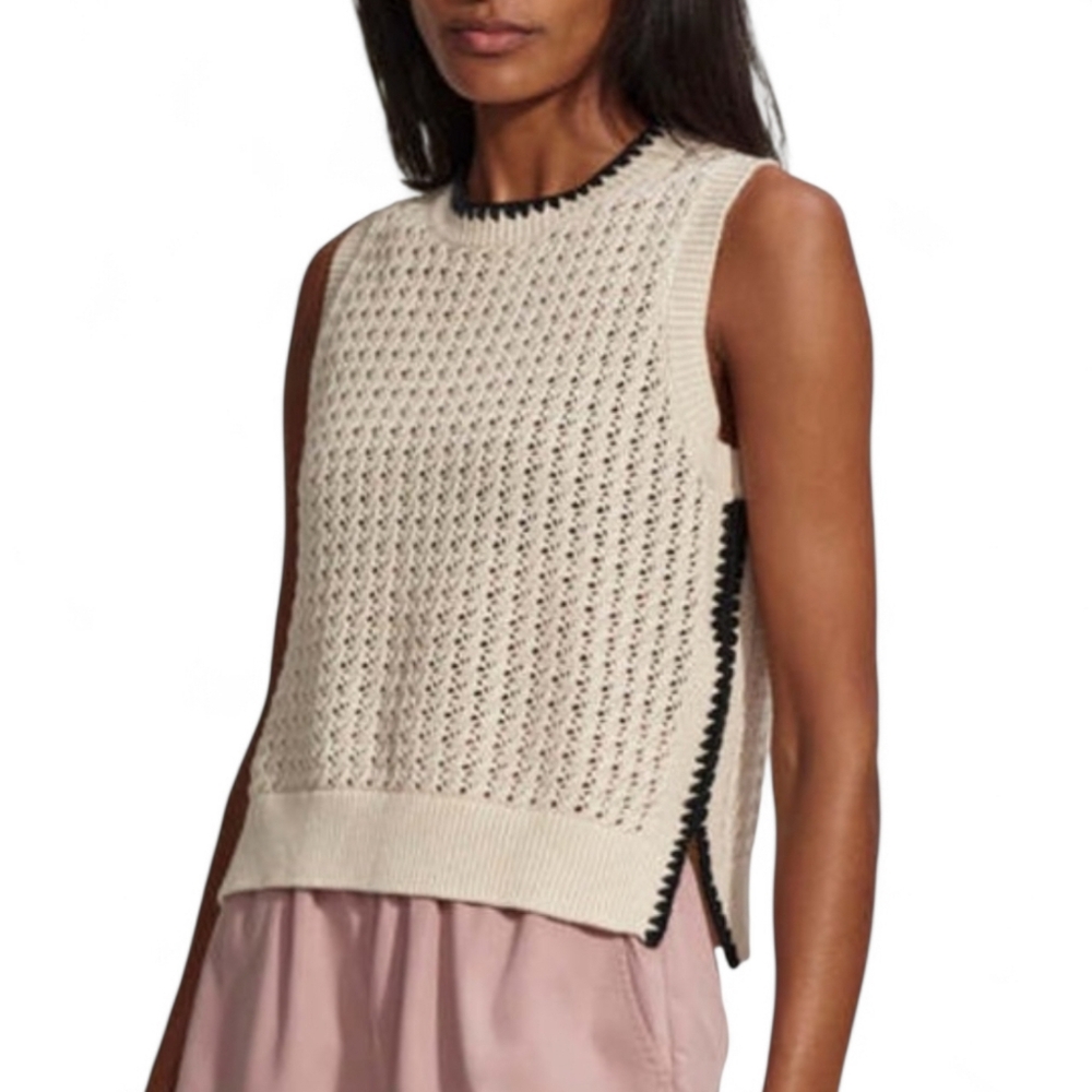 Magaschoni Open Knit Sweater Vest Top Medium Coastal Grandmother Quiet Luxury - Picture 4 of 9